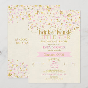 Convite Brilho Estrela Pequena Chuveiro de Bebê Rosa Doura