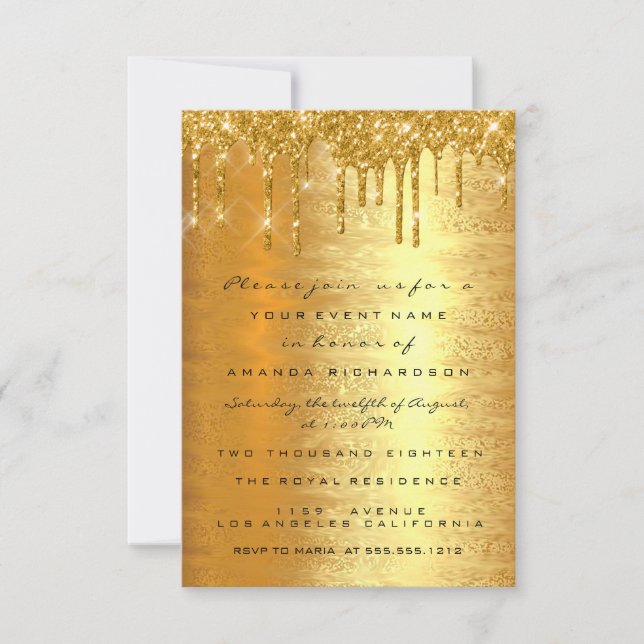 Convite Brilho Faísca Dourado Gotejamento Formal Casamento (Frente)