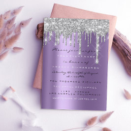 Convite Brilho Faísca Gotejamento Prata Roxo Cinza Casame