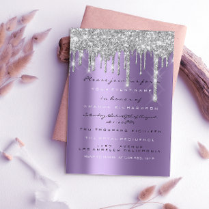Convite Brilho Faísca Gotejamento Prata Roxo Cinza  Casame