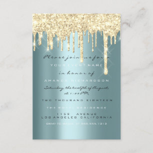 Convite Brilho Faíscas Pingos Dourado Azul Bridal Décimo S