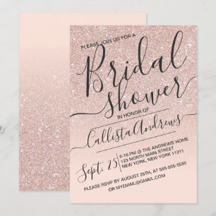 Convite Brilho Falso Dourado Rosa com Efeito Ombre para Ch