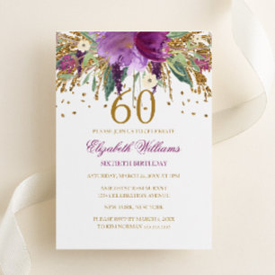Convite Brilho Floral Amethisto Espumante Aniversário de 6
