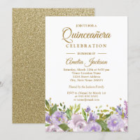 Brilho Floral Roxo Dourado Quinceanera