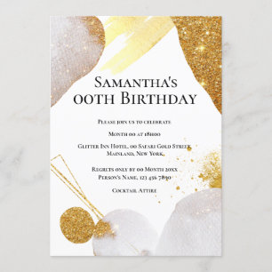 Convite Brilho formas abstratas dourado rosa aquarela glam