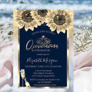 Convite Brilho, Girassóis, Tiara Metálica Quinceanera