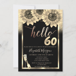 Convite Brilho, Girassóis, Vidro Preto Aniversário de 60 a
