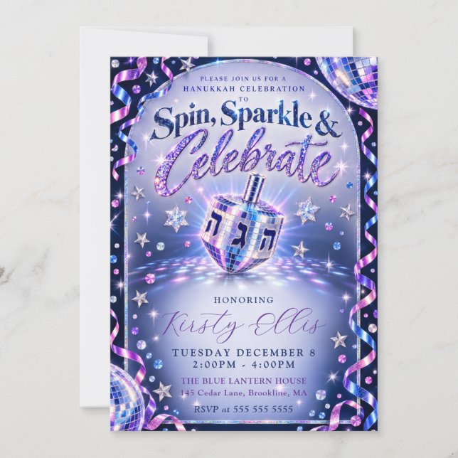 Convite Brilho Giratório Hanukkah (Frente)