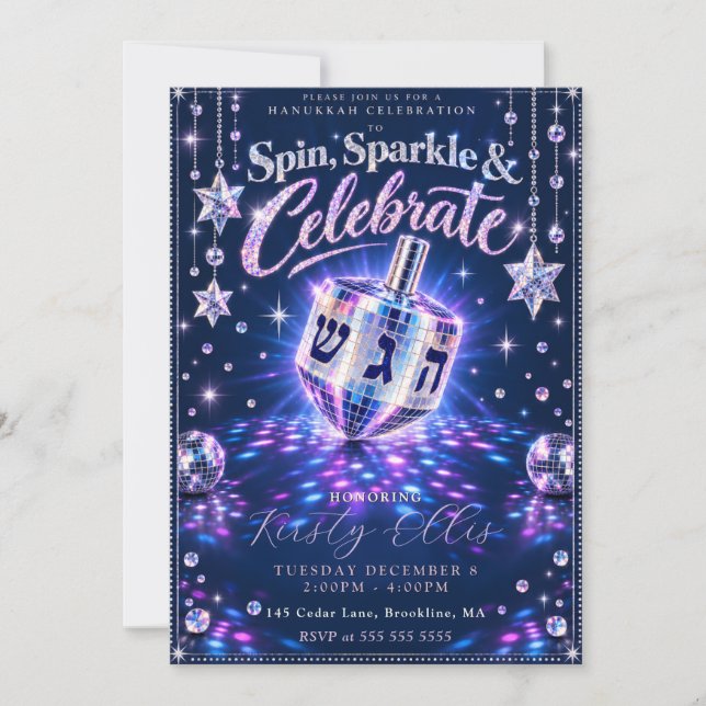 Convite Brilho Giratório Hanukkah (Frente)