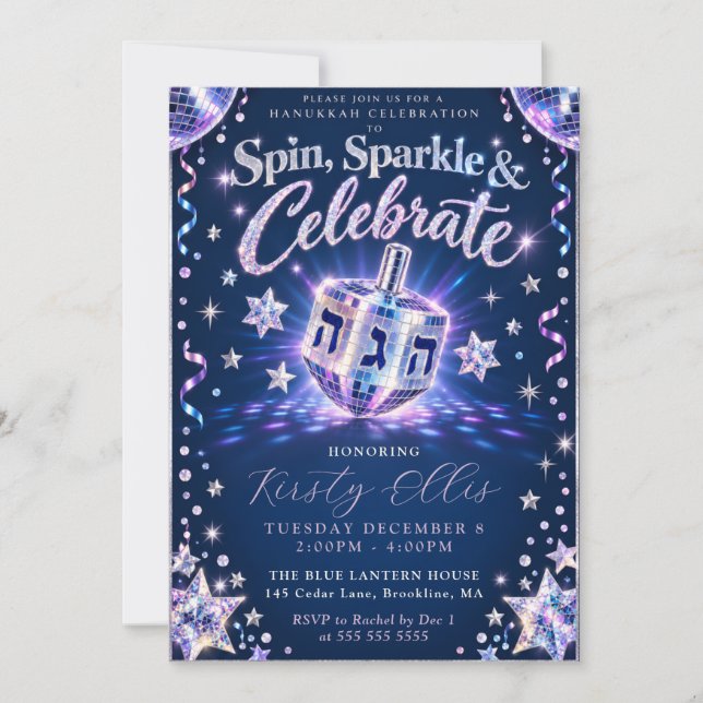 Convite Brilho Giratório Hanukkah (Frente)