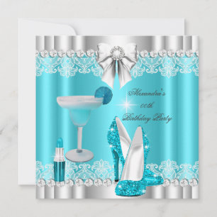 Convite Brilho Glamour Lábios Azul Turquesa Salto Alto Láb