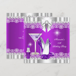 Convite Brilho Glamour Lilás Lábios de Salto Alto Martini