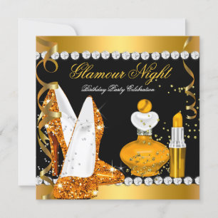 Convite Brilho Glamour Noite Amarelo Dourado Preto Festa