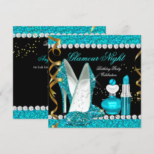 Convite Brilho Glamour Noite Azul Teal Dourado Preto Festa