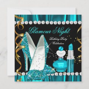 Convite Brilho Glamour Noite Azul Teal Dourado Preto Festa