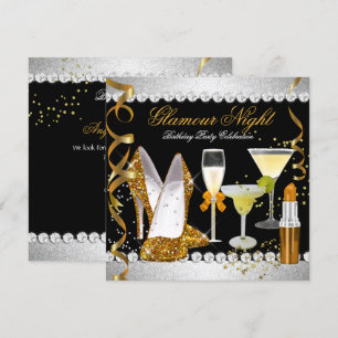 Convite Brilho Glamour Noite Dourado Preto Prata Festa