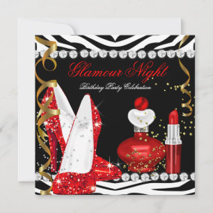 Convite Brilho Glamour Noite Vermelho Dourado Preto Zebra