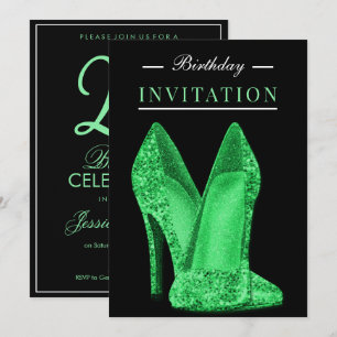 Convite Brilho & Glamour Verde Brilhante 25º Aniversário