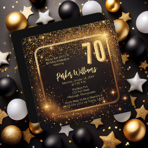 Convite Brilho Glamouroso Estrelas Douradas Aniversário