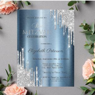Convite Brilho Goteja Azul Metálico Bat Mitzvah