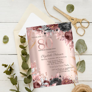 Convite Brilho Gotejante Chique Floral 80º Aniversário