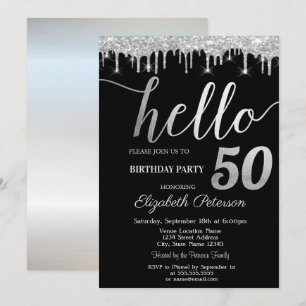 Convite Brilho Gotejante Prata Festa de Aniversário de 50