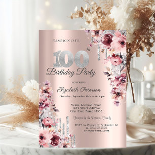 Convite Brilho Gotejante Rosa Dourado Floral 100º