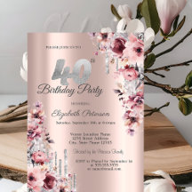 Brilho Gotejante Rosa Dourado Floral 40º Aniversár