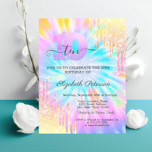 Convite Brilho Gotejante Tinta Tie Dye 10º Aniversário