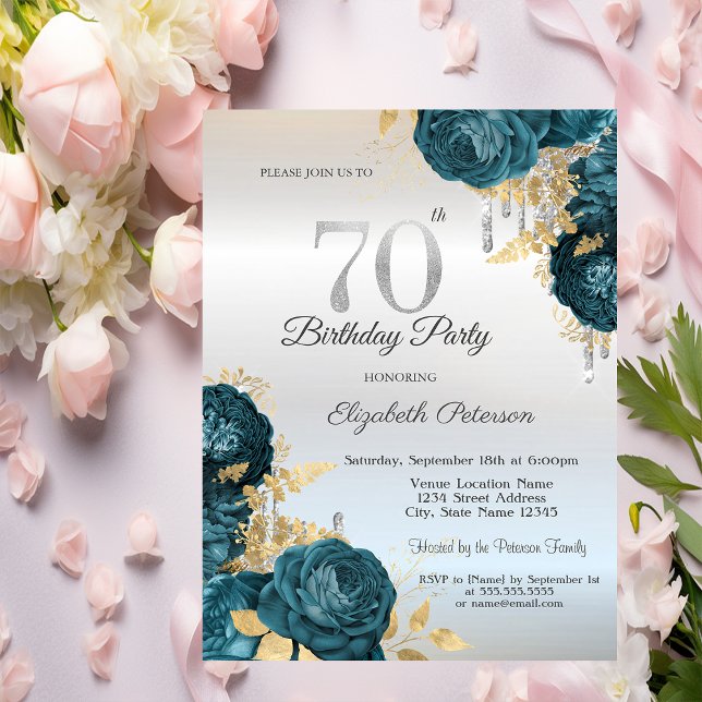 Convite Brilho Gpinga Flores Verdes Prata Aniversário de 7 (Criador carregado)