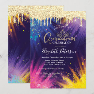 Convite Brilho Gpinga Splash de Aquarela Quinceañera