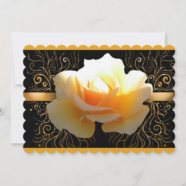 Convite Brilho Interno Rosa Amarela e Dourada Elegante (Frente)