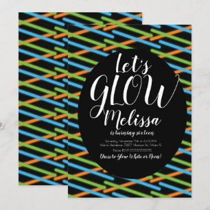 Convite Brilho Linhas Aniversário Confetti Neon Brilhante