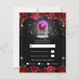 Convite Brilho Mágico Rosa Vermelha Prata Preto RSVP