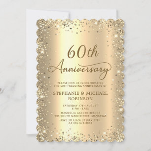 Convite Brilho Metálico Dourado Aniversário de 60 Anos de