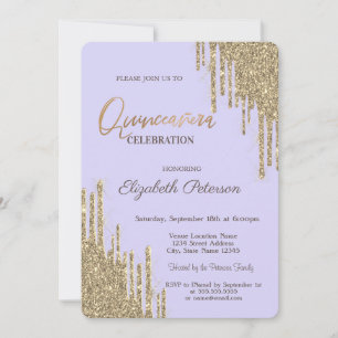 Convite Brilho Moderno Drips Quinceañera Lavanda