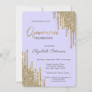 Convite Brilho Moderno Drips Quinceañera Lavanda