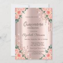 Brilho Moderno Floral Drips Rosa Dourado Quinceane