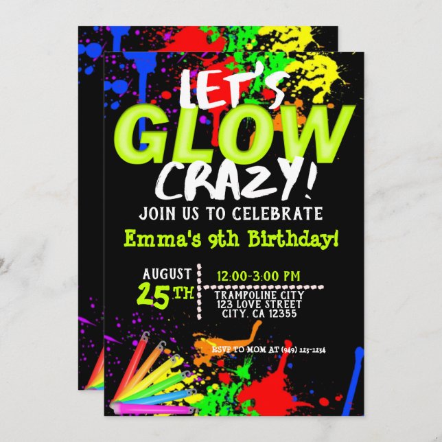 Convite Brilho na escuridão da festa Cosmic Jump & Neon (Frente/Verso)