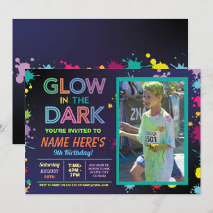 Convite Brilho Na Foto Da Festa De Tinta Neon, Aniversário