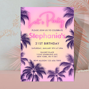 Convite Brilho Neon Rosa Vamos Fazer uma Festa Palmeiras a