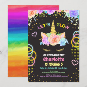 Convite Brilho no aniversário da menina do unicórnio da 