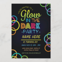 Convite Brilho No Aniversário Escuro Convidar Neon Kids Pa