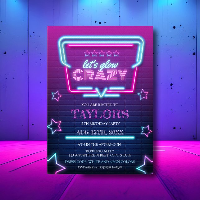 Convite Brilho no Azul Roxo Negro Neon Qualquer Aniversári (Criador carregado)