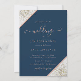 Convite brilho no casamento branco e azul marinho