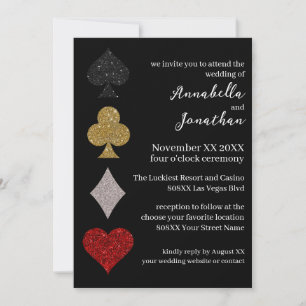Convite Brilho no Casamento no Cassino de Las Vegas Preto