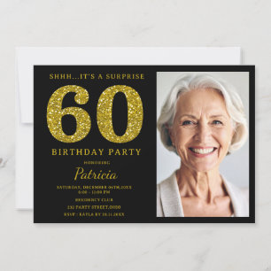 Convite Brilho Ouro Preto 60º Aniversário Surpresa Foto