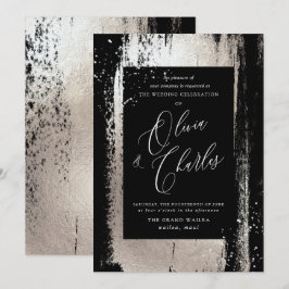 Convite Brilho, Pincelada Prateada Metálica Falsa