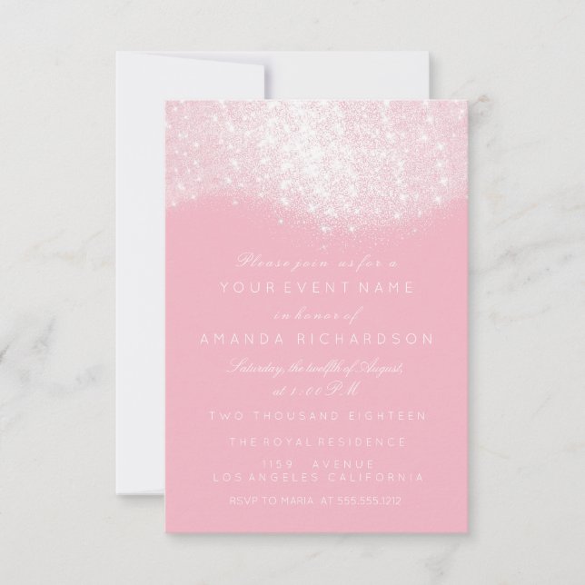 Convite Brilho Prata Cinza Branco Rosa Pasta Branco Elegan (Frente)