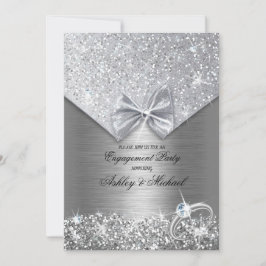 Convite brilho prata lantejoulas glitter anel foil chique